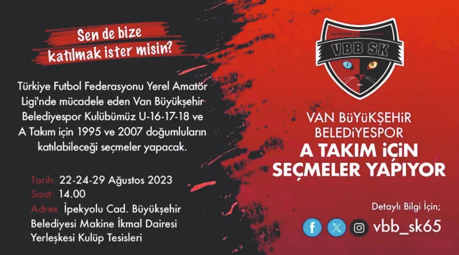 Van Büyükşehir Belediyespor A Takım için seçmeler yapıyor