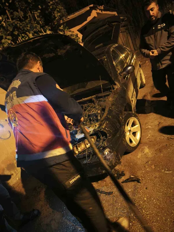 Van’da park halindeki otomobil yandı