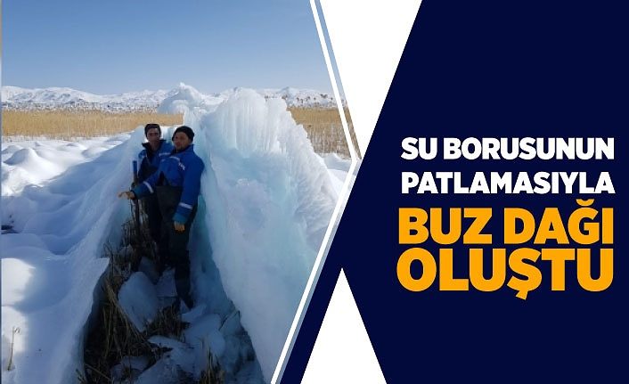 Su borusunun patlamasıyla buz dağı oluştu
