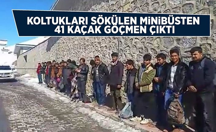 Koltukları sökülen minibüsten 41 kaçak göçmen çıktı
