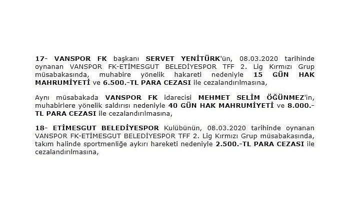 PFDK ceza yağdırdı
