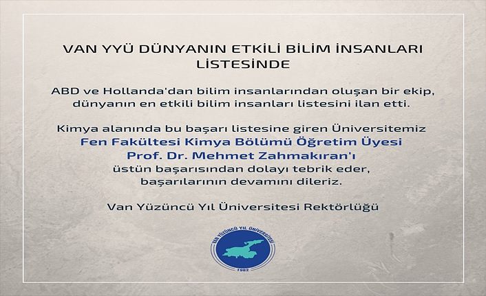 Van YYÜ Dünyanın etkili bilim insanları listesinde yerini aldı