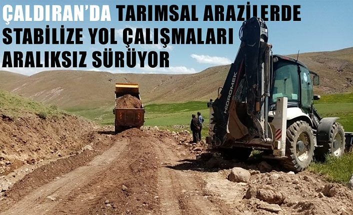 Çaldıran’da tarımsal arazilerde stabilize yol çalışmaları aralıksız sürüyor