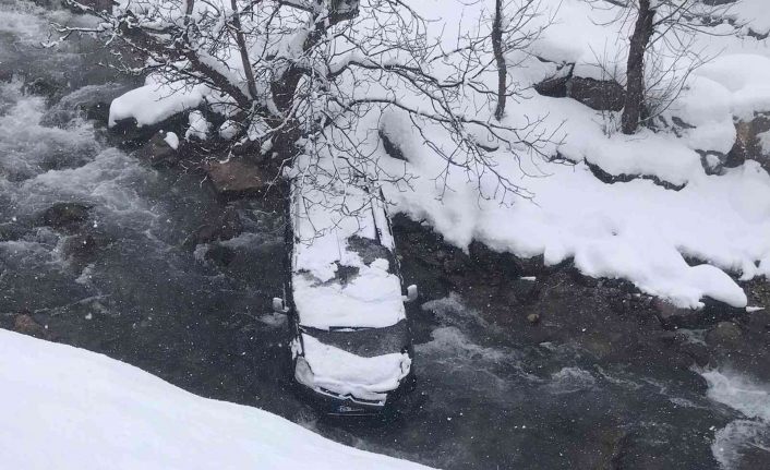 Çatak’ta karlı yolda kayan kamyonet dereye uçtu: 2 yaralı