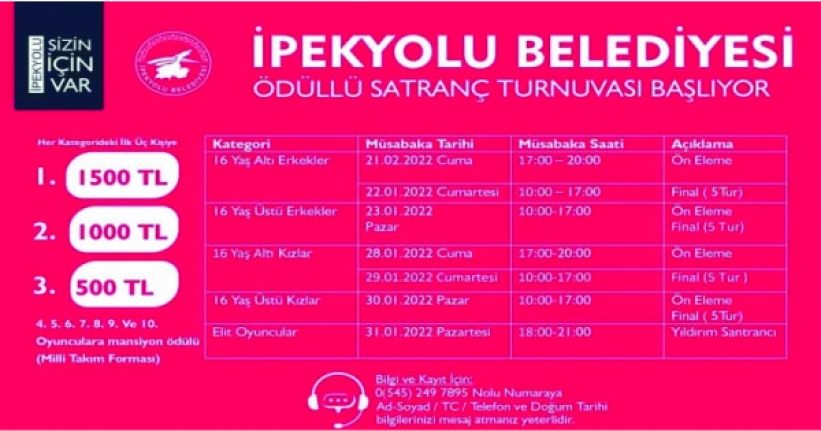 İpekyolu’nda ödüllü satranç turnuvası başlıyor