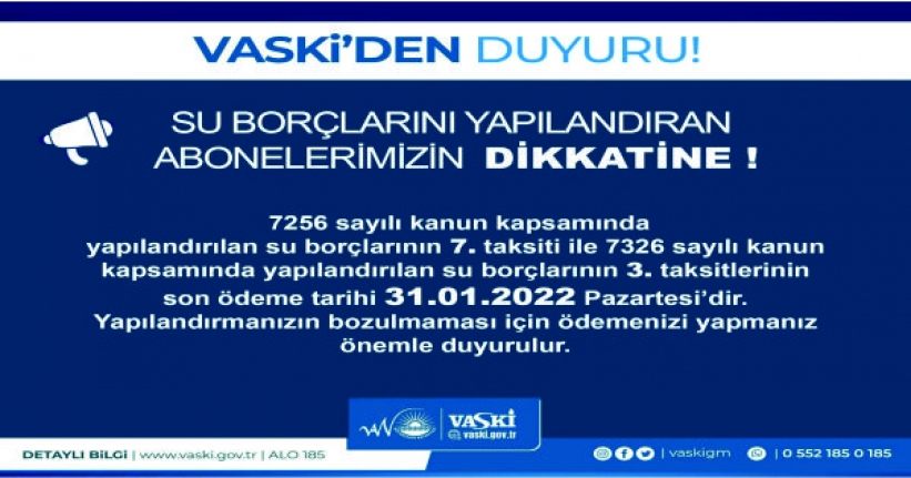 VASKİ'den yapılandırma duyurusu