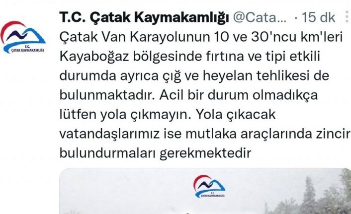 Van-Çatak karayolunda fırtına ve tipi