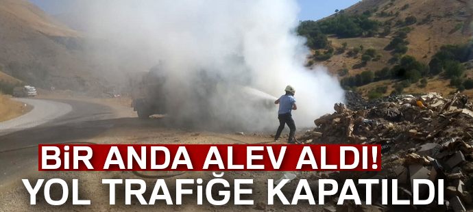 Seyir halindeki kamyon alev alev yandı