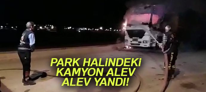 Park halindeki kamyon alev alev yandı