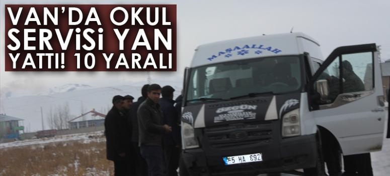Okul servisi yan yattı: 10 yaralı